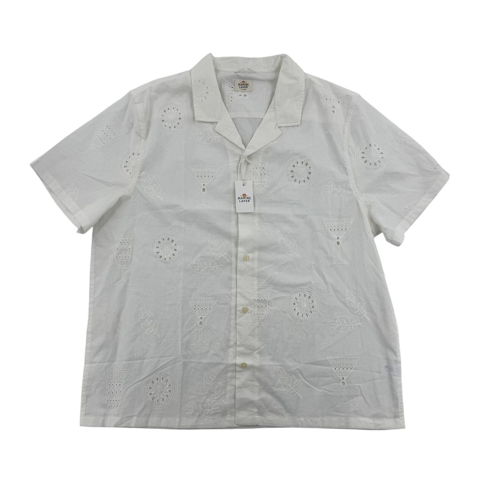 Marine Layer Resort Shirt Mens XL White New Eyelet Embroidered Button Up